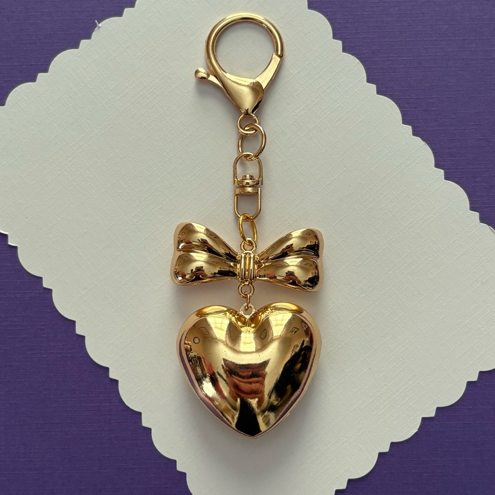 Gold Bow & Heart Purse‎ Charm Puffy Heart Style Bag Charm Coquette Accessory